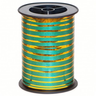 Rolă rafie poliester verde cu fir auriu 1 cm × 200 m pentru flori